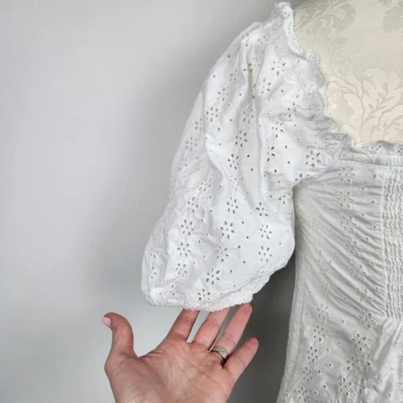 Gap White Peasant Eyelet Puff Sleeve Cotton Dress Size Small - Picture 7 of 15